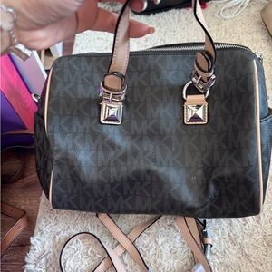 Michael Kors Black and Tan Satchel with Structured Design